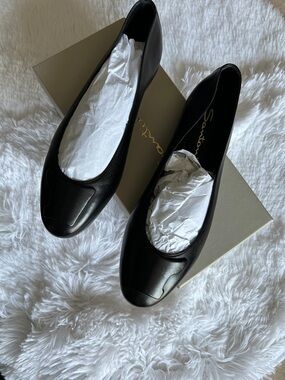 Santoni Black Leather Ballet Flats